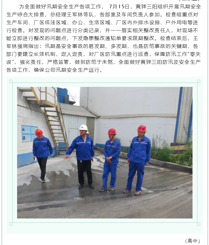 集團(tuán)公司、黃驊三陽、魯中水泥組織防汛安全檢查2