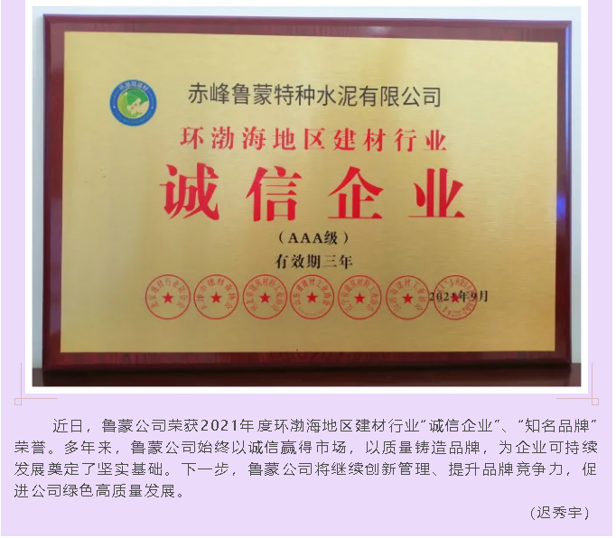 魯蒙公司榮獲2021年度環(huán)渤海地區(qū)建材行業(yè)“誠(chéng)信企業(yè)”、“知名品牌”榮譽(yù)95