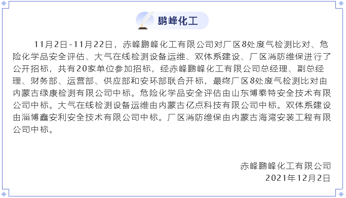 【中標公告】鵬峰化工48